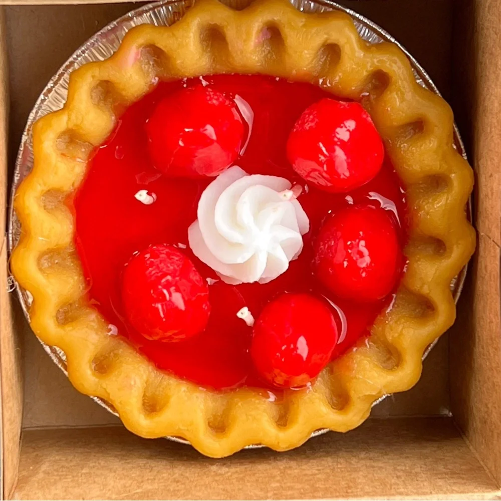 Dessert candles that resembles and smells like a real pie.